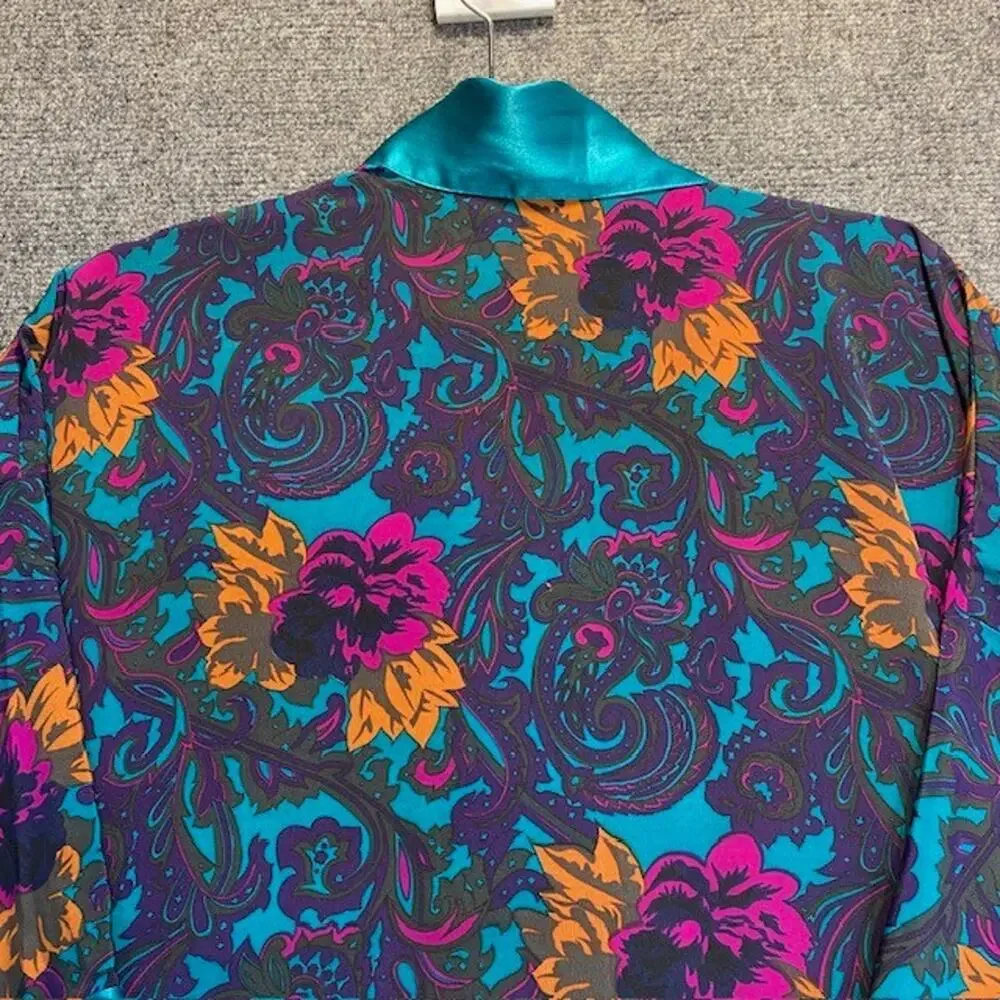 Vintage 80s Victoria Secret Gold Label Turquoise Floral Paisley Robe One Size